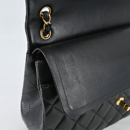 Lamb Matelasse Double Flap Double Chain Shoulder Bag 30cm Black G Metal Fittings 24th Series