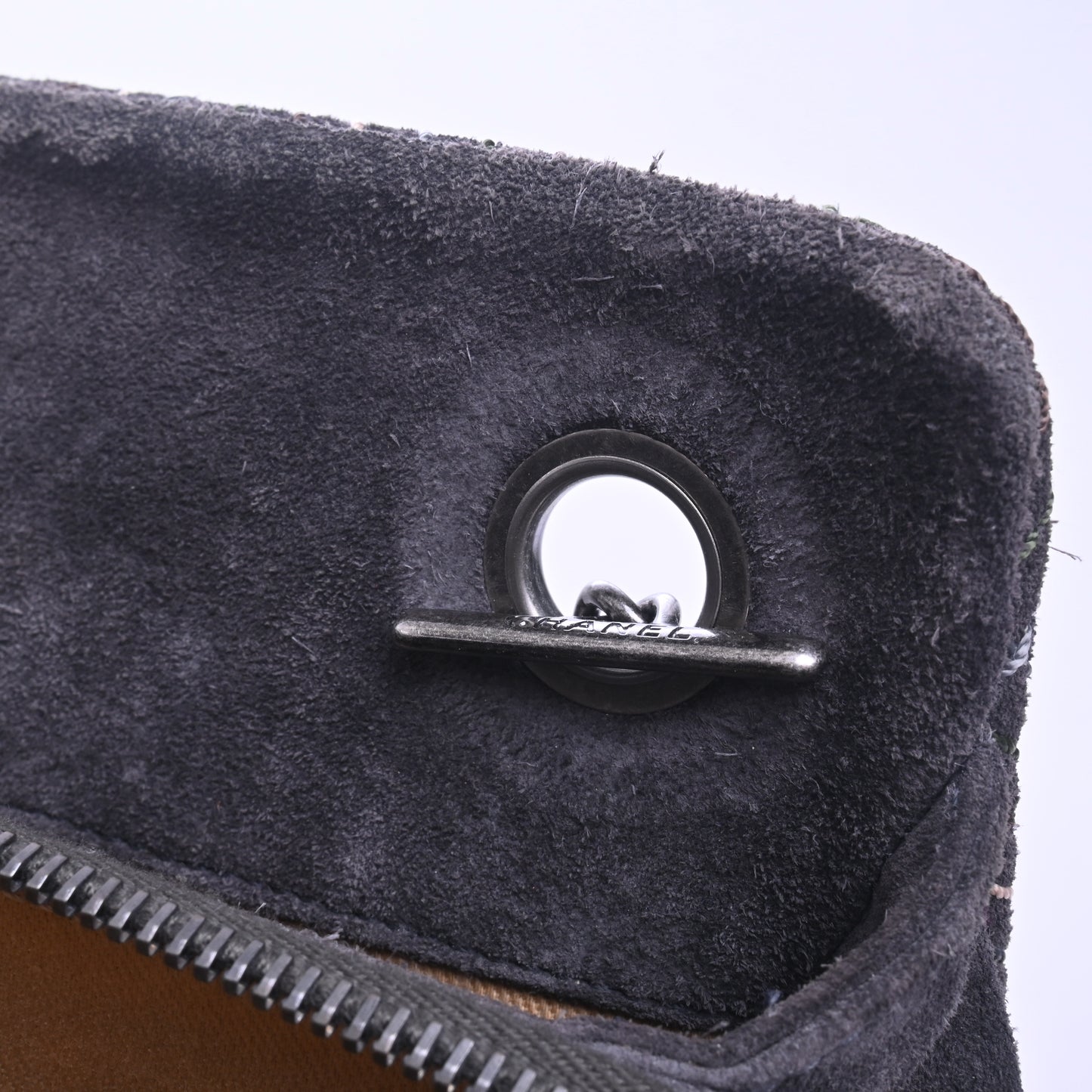 Suede shoulder bag, grey, silver hardware, 18th series