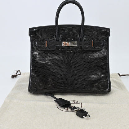 Lizard Birkin 25 Black Silver hardware □M engraved