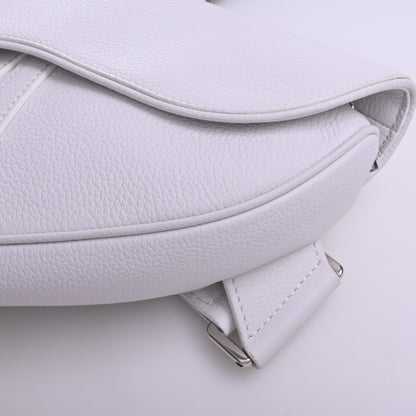 Leather saddle shoulder bag, white, silver hardware