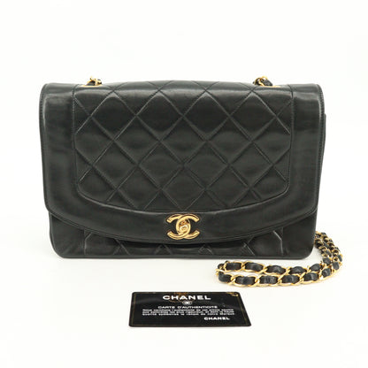 Diana Matelasse Chain Shoulder Bag in Lambskin, Black, G Hardware, Series  2