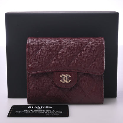 Caviar Tri-fold Wallet Bordeaux G Hardware 31 Series