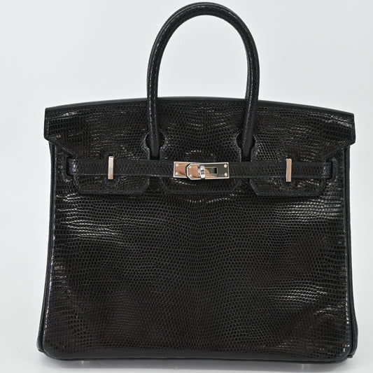 Lizard Birkin 25 Black Silver hardware □M engraved