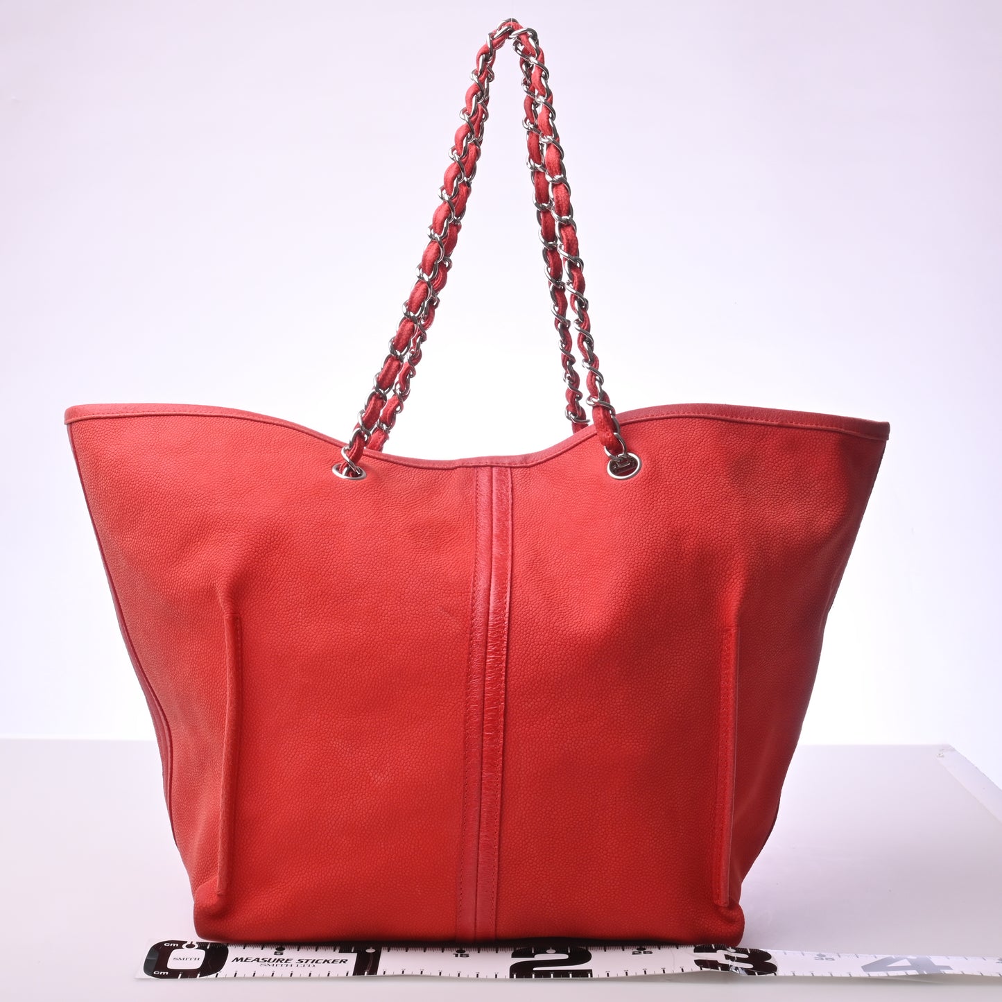 Caviar skin chain tote, red, silver hardware, 12th series