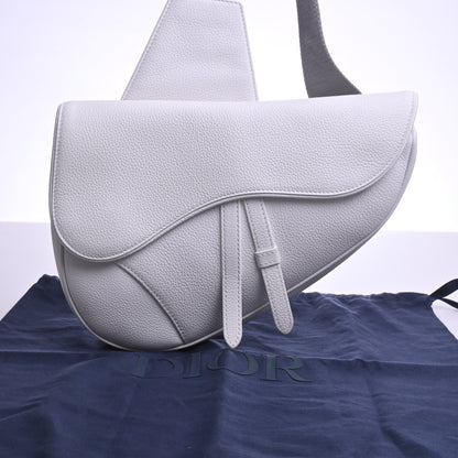 Leather saddle shoulder bag, white, silver hardware