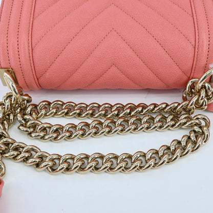 Caviar Skin Matelasse Boy Chanel Chain Shoulder Bag G Metal Fitting Pink 30s