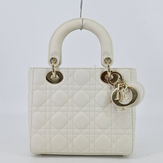 Leather Lady Dior 2WAY handbag in white with G hardware