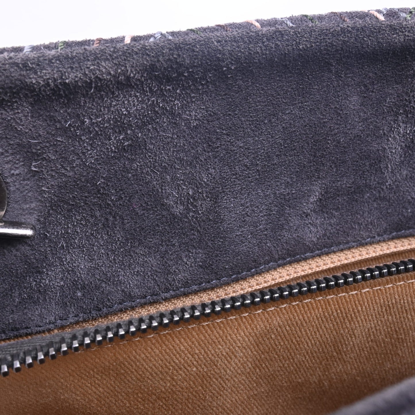 Suede shoulder bag, grey, silver hardware, 18th series