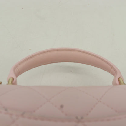 Lambskin Matelasse Top Handle Chain Shoulder Bag Pink G Hardware IC Chip