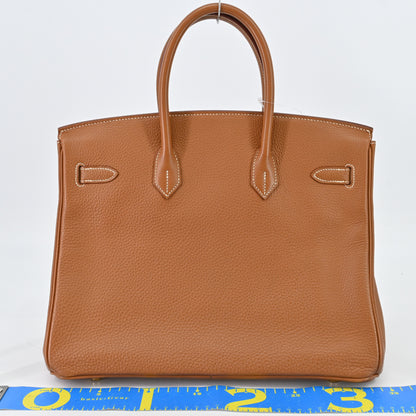 Birkin 35 Togo Gold G hardware C engraved