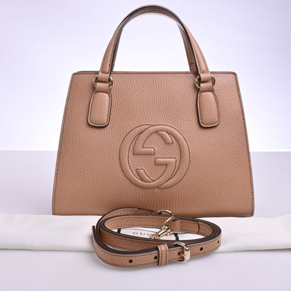 Soho Leather 2WAY Handbag Beige