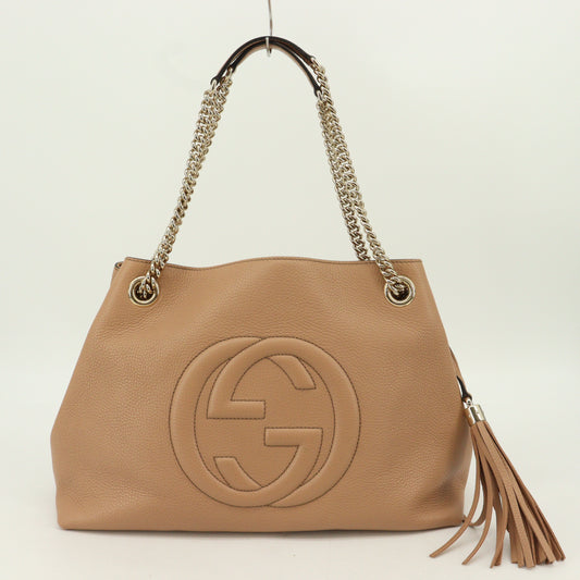 Leather Soho Tote Bag in Beige