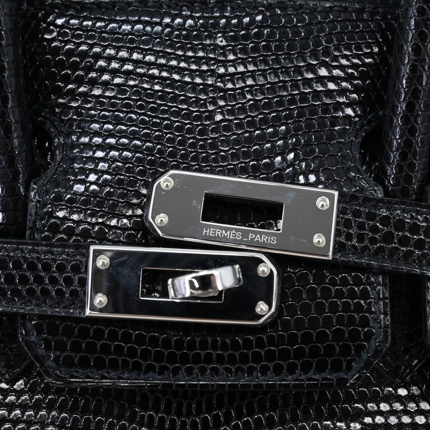 Lizard Birkin 25 Black Silver hardware □M engraved