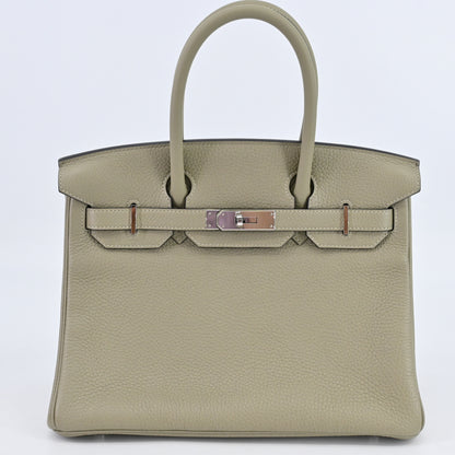 Birkin 30 Taurillon Clemence Sage Silver hardware Z stamp