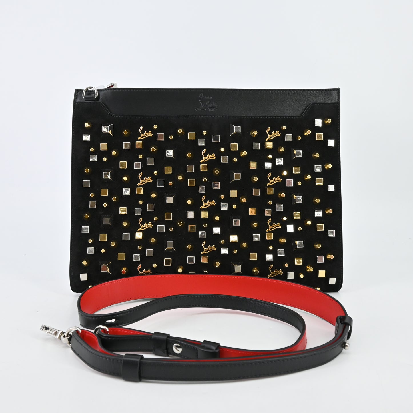 Suede/calf 2-way clutch, black