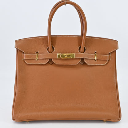 Birkin 35 Togo Gold G hardware C engraved