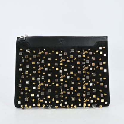 Suede/calf 2-way clutch, black