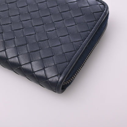 Intrecciato Leather Round Zip Long Wallet