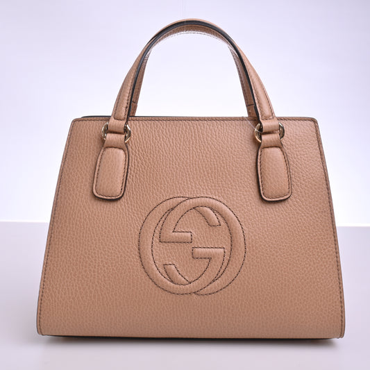 Soho Leather 2WAY Handbag Beige