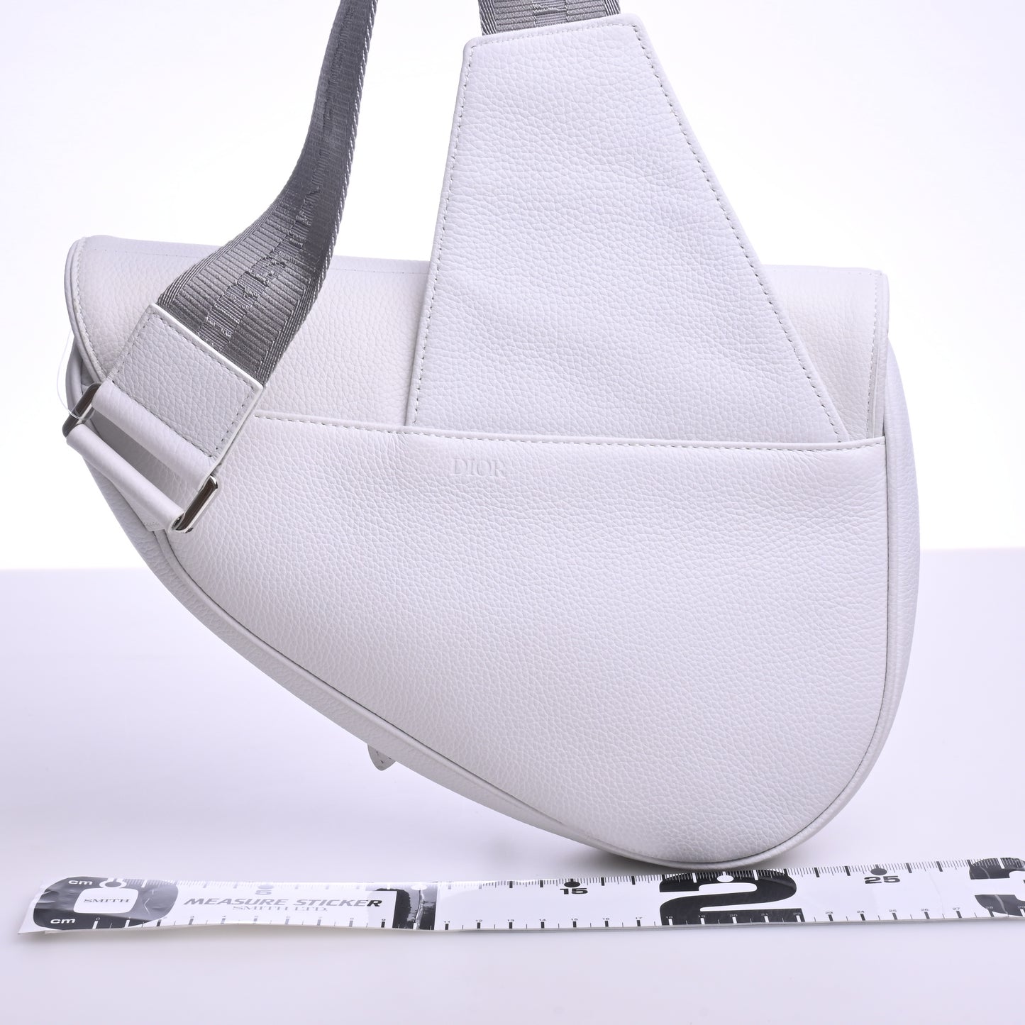 Leather saddle shoulder bag, white, silver hardware