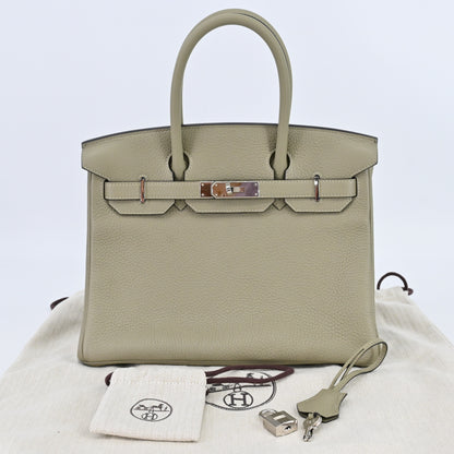 Birkin 30 Taurillon Clemence Sage Silver hardware Z stamp