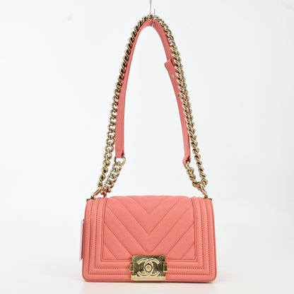 Caviar Skin Matelasse Boy Chanel Chain Shoulder Bag G Metal Fitting Pink 30s