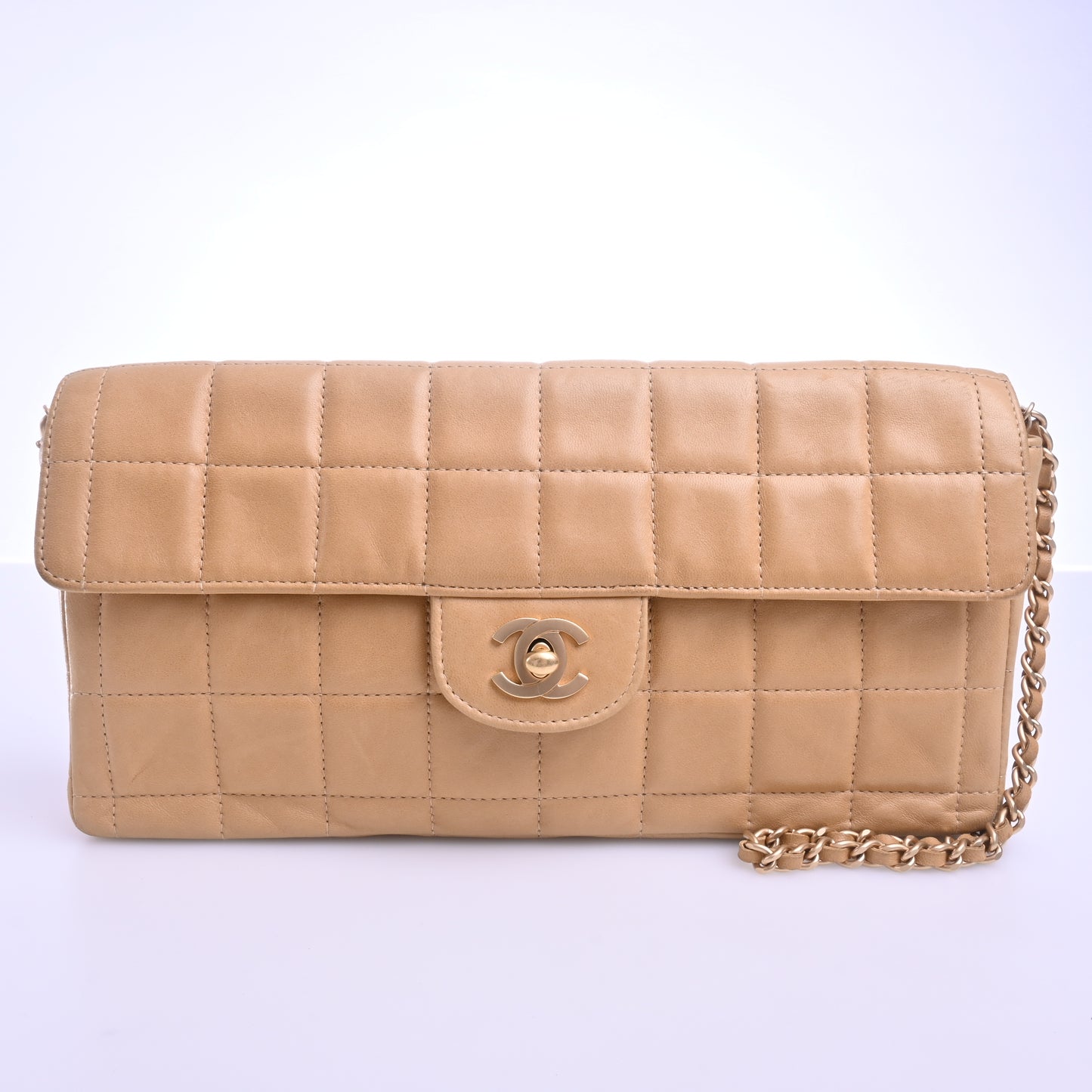 Leather Chocolate Bar Chain Shoulder Bag Beige G Metal Fittings Series 6