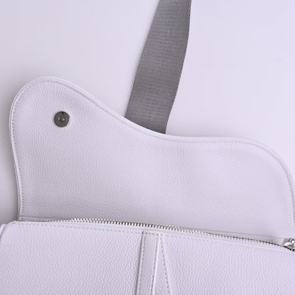 Leather saddle shoulder bag, white, silver hardware