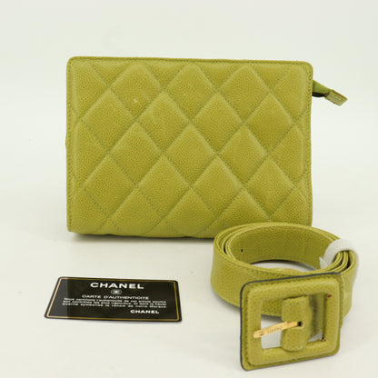 Caviar Skin Matelasse Waist Pouch G Metal Fittings Green Series 4