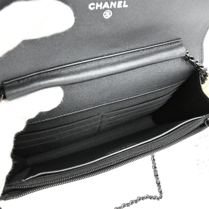 Lambskin Matelasse Chain Shoulder Wallet Black Metal Fittings IC Chip