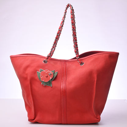 Caviar skin chain tote, red, silver hardware, 12th series