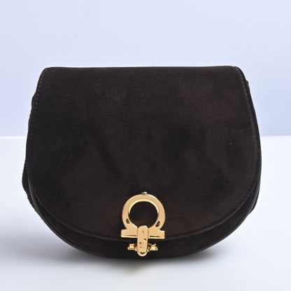 Gancini Suede Chain Shoulder Bag Brown