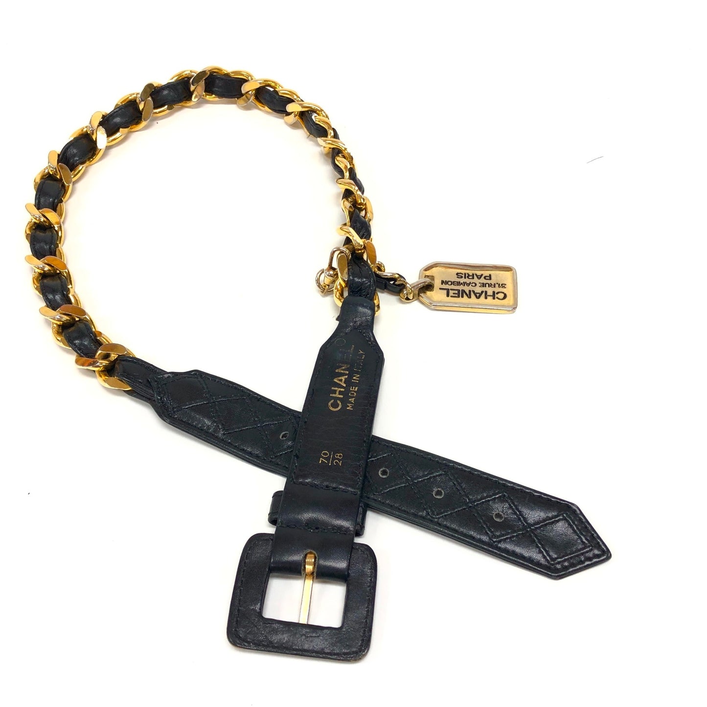 Gold Chain Black Leather Belt