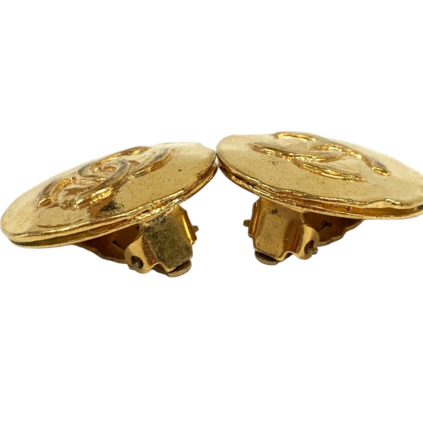 CC Logo Gold Round Clip Earrings