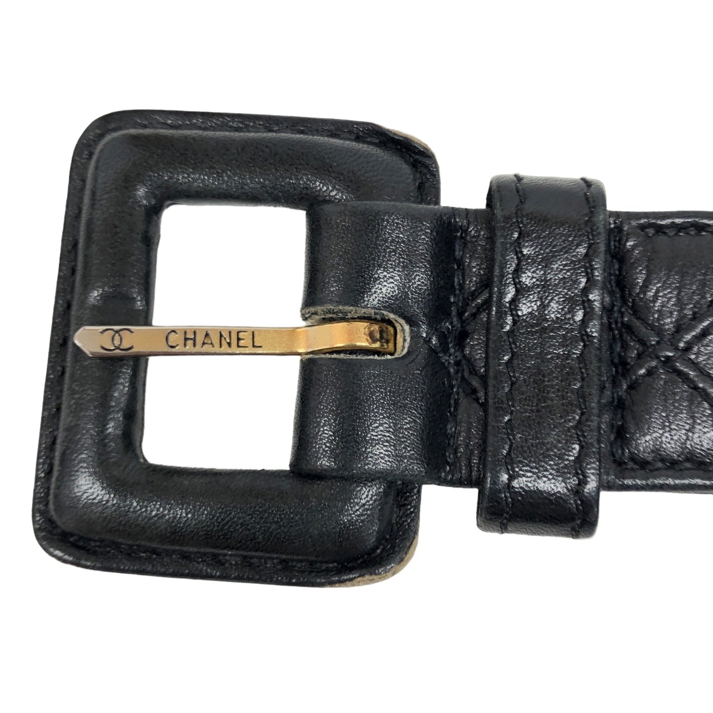 Gold Chain Black Leather Belt