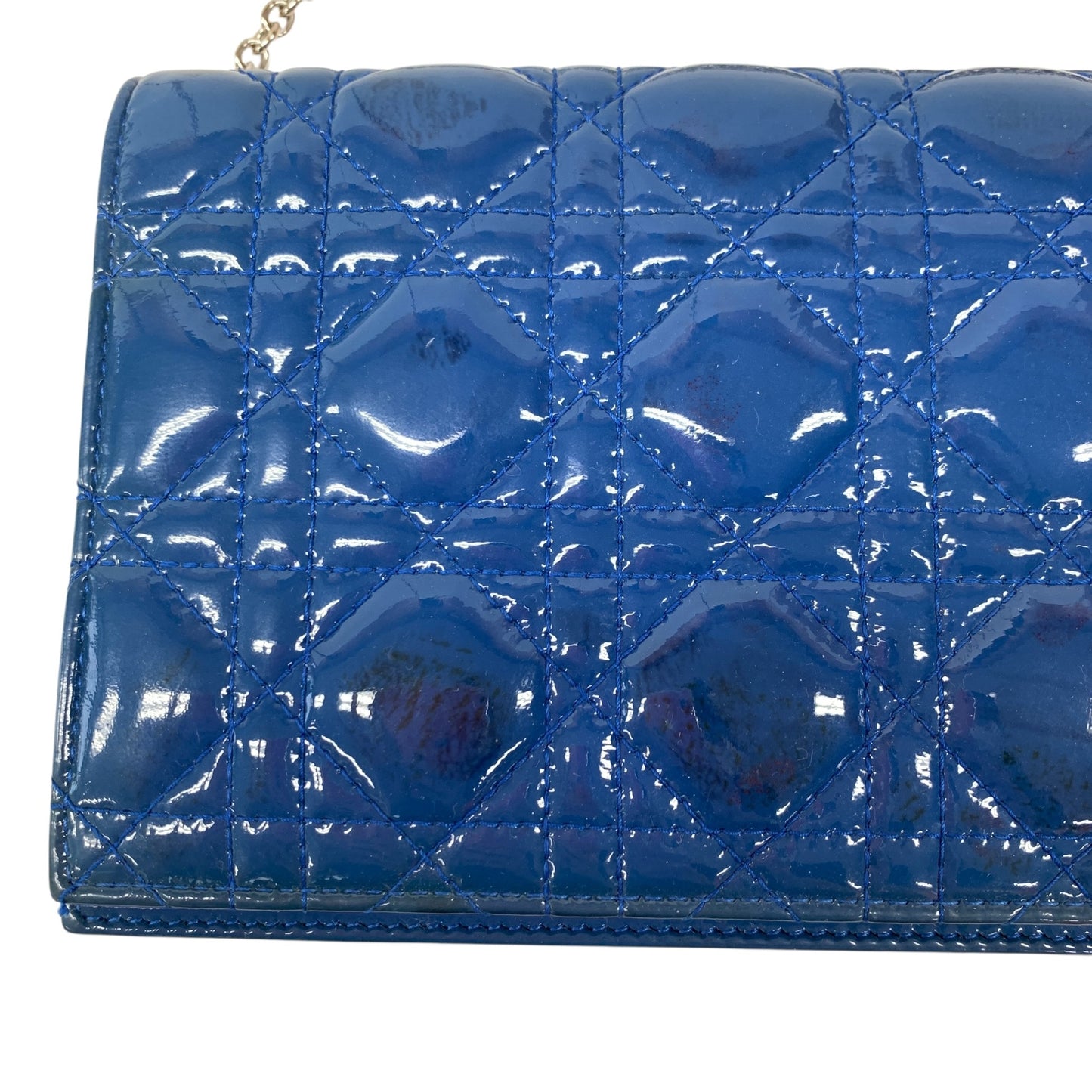 Cannage Patent Leather Wallet on Chain