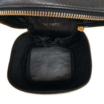 Vertical Black Leather Vanity Bag