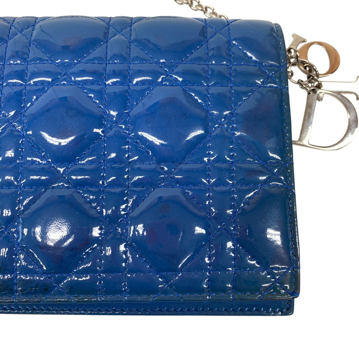 Cannage Patent Leather Wallet on Chain