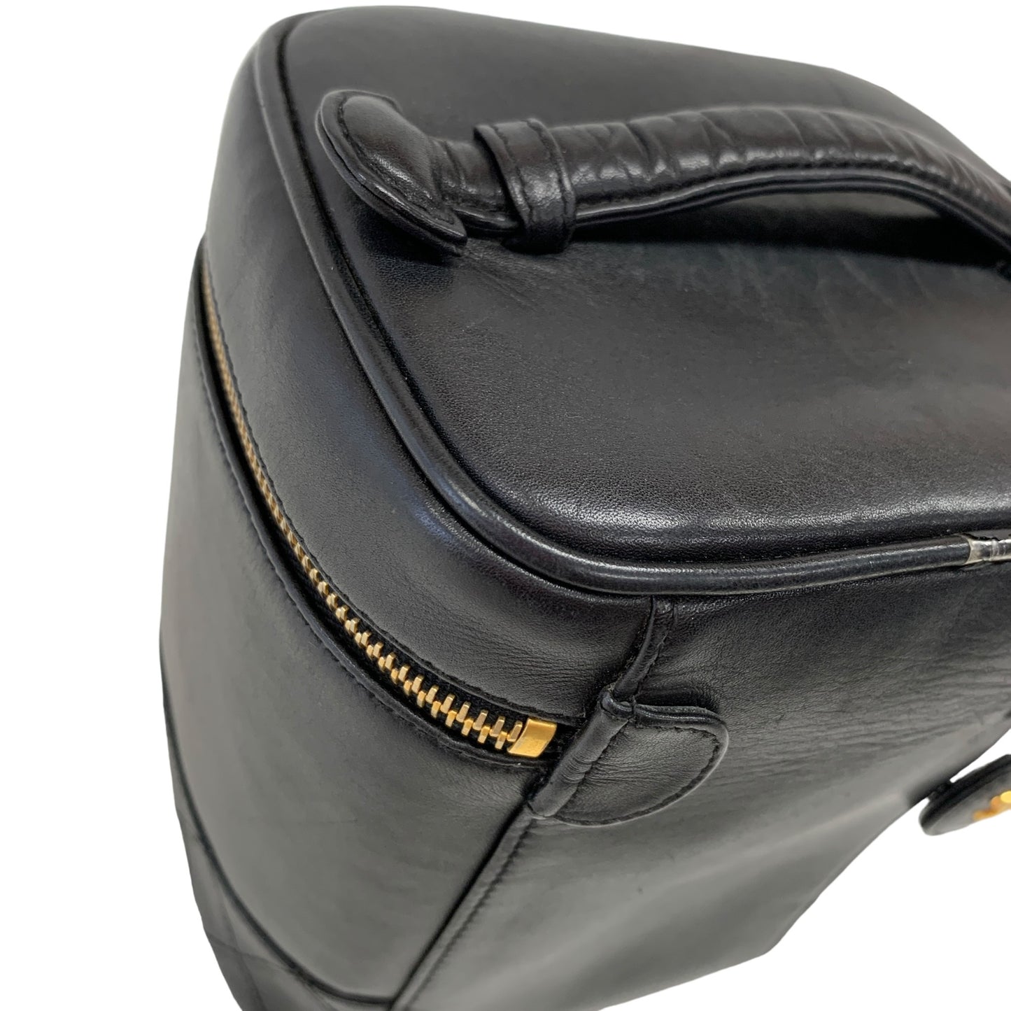 Vertical Black Leather Vanity Bag