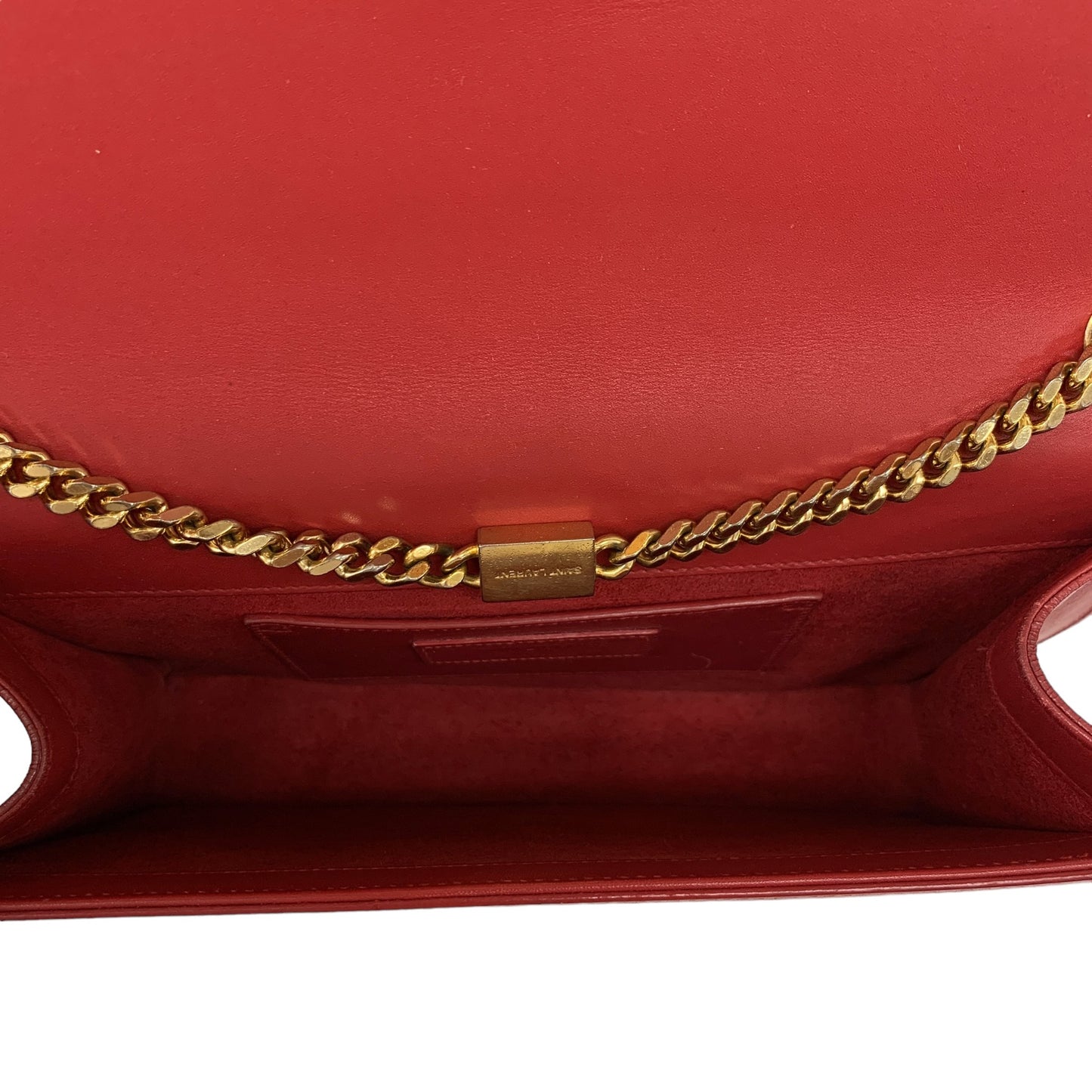 YSL Logo Red Chain Clutch Bag