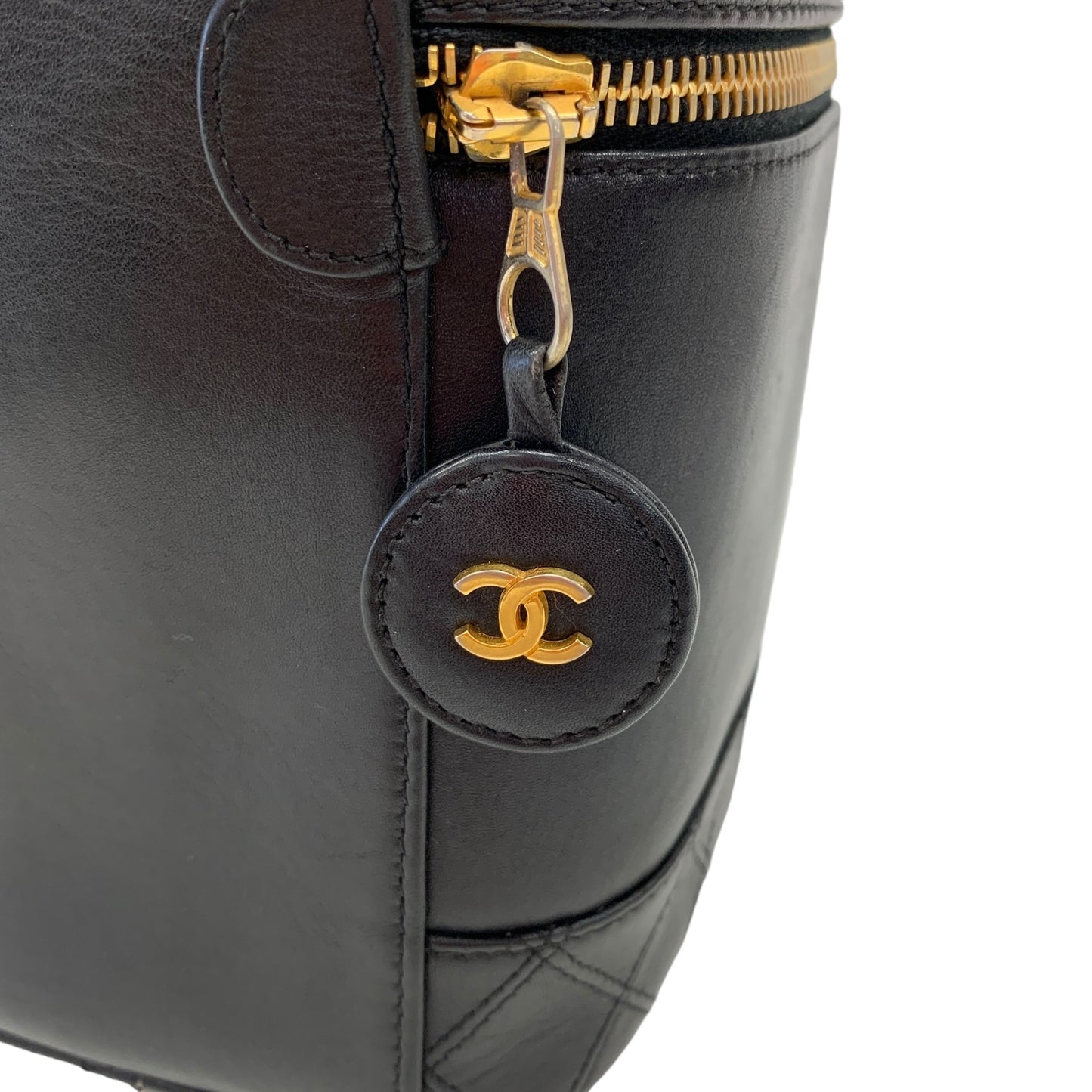 Vertical Black Leather Vanity Bag