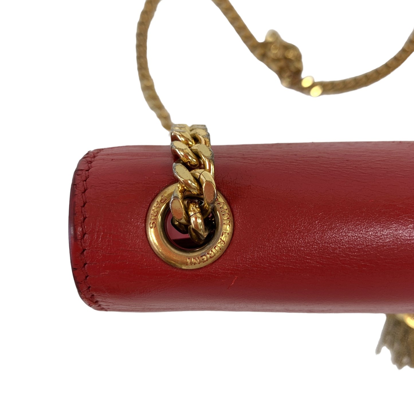 YSL Logo Red Chain Clutch Bag