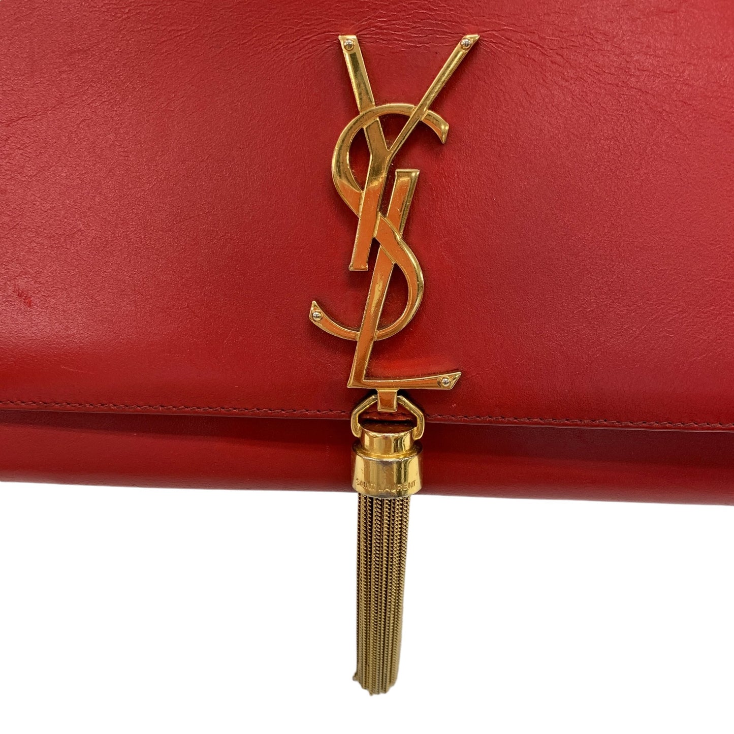 YSL Logo Red Chain Clutch Bag