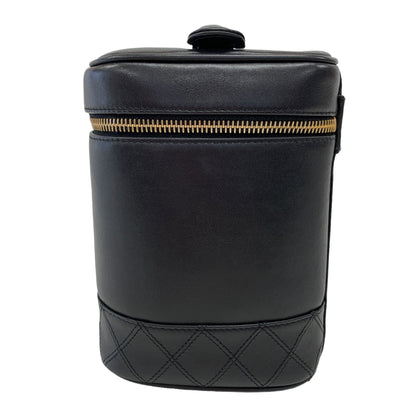 Vertical Black Leather Vanity Bag