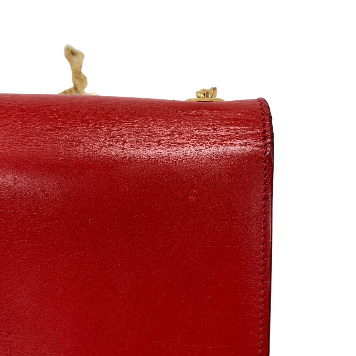 YSL Logo Red Chain Clutch Bag