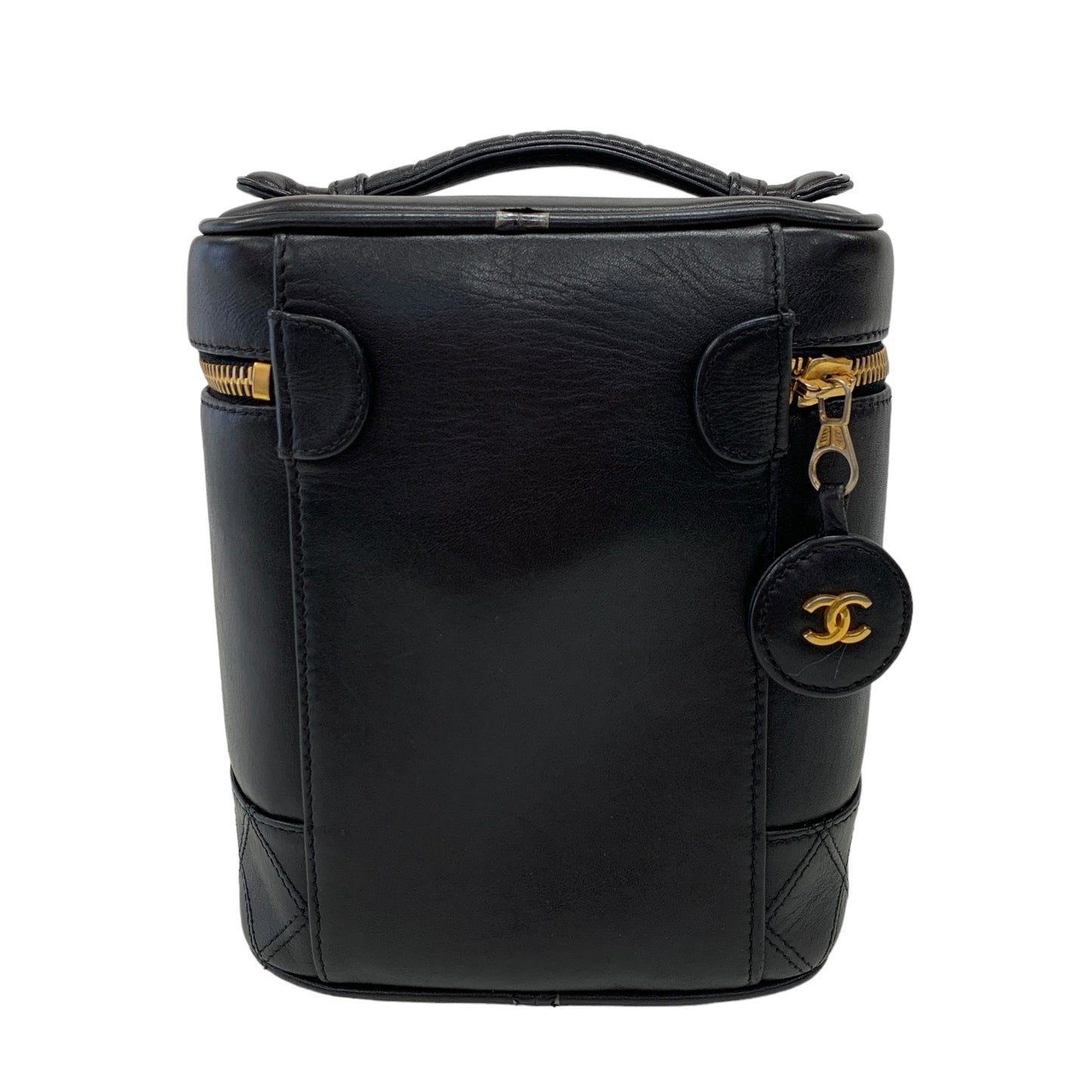 Vertical Black Leather Vanity Bag