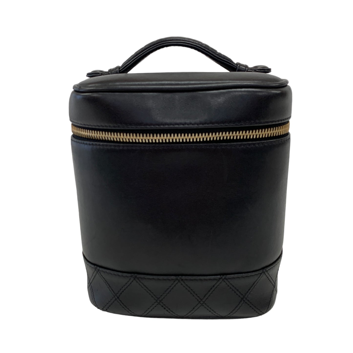 Vertical Black Leather Vanity Bag