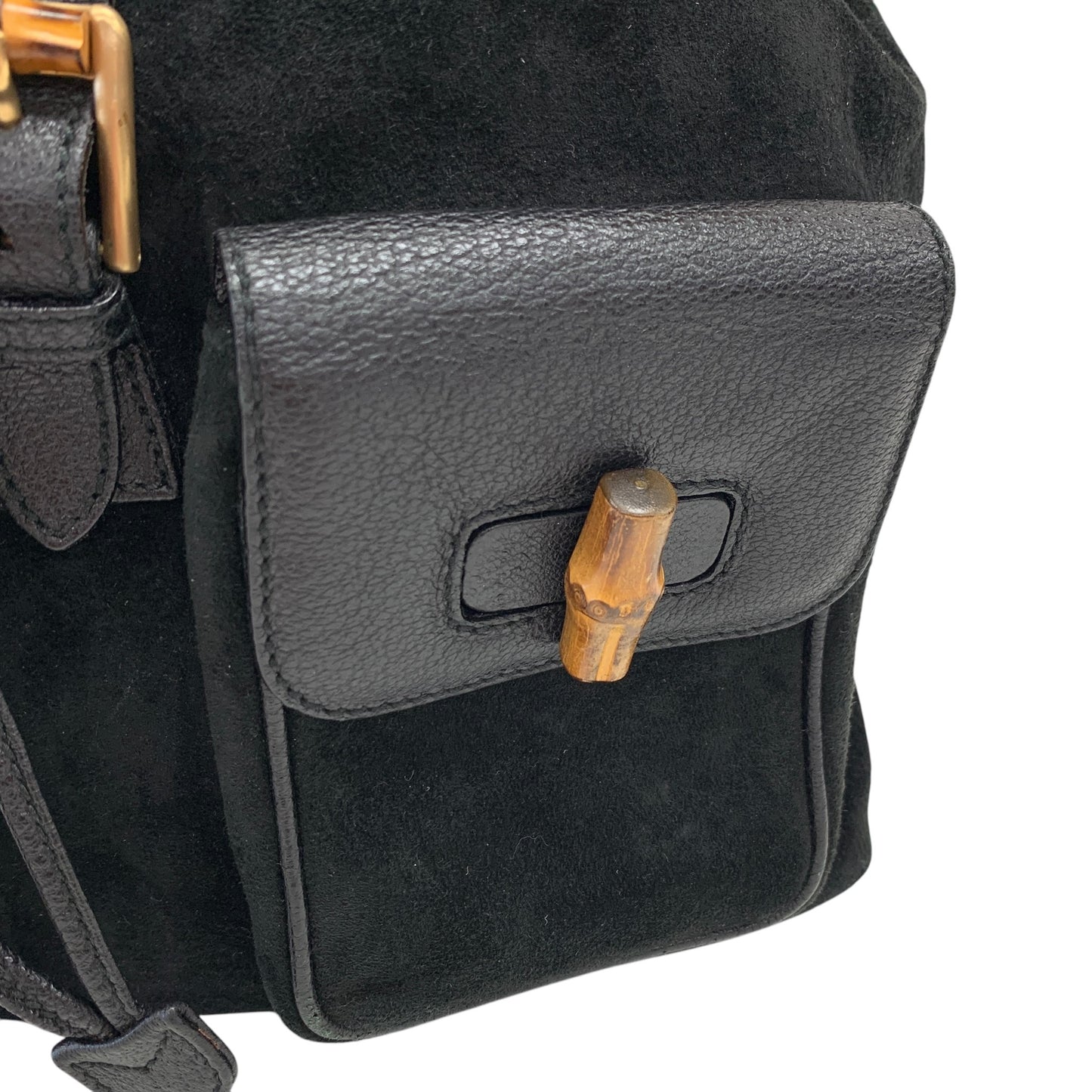 Bamboo Black Suede Backpack