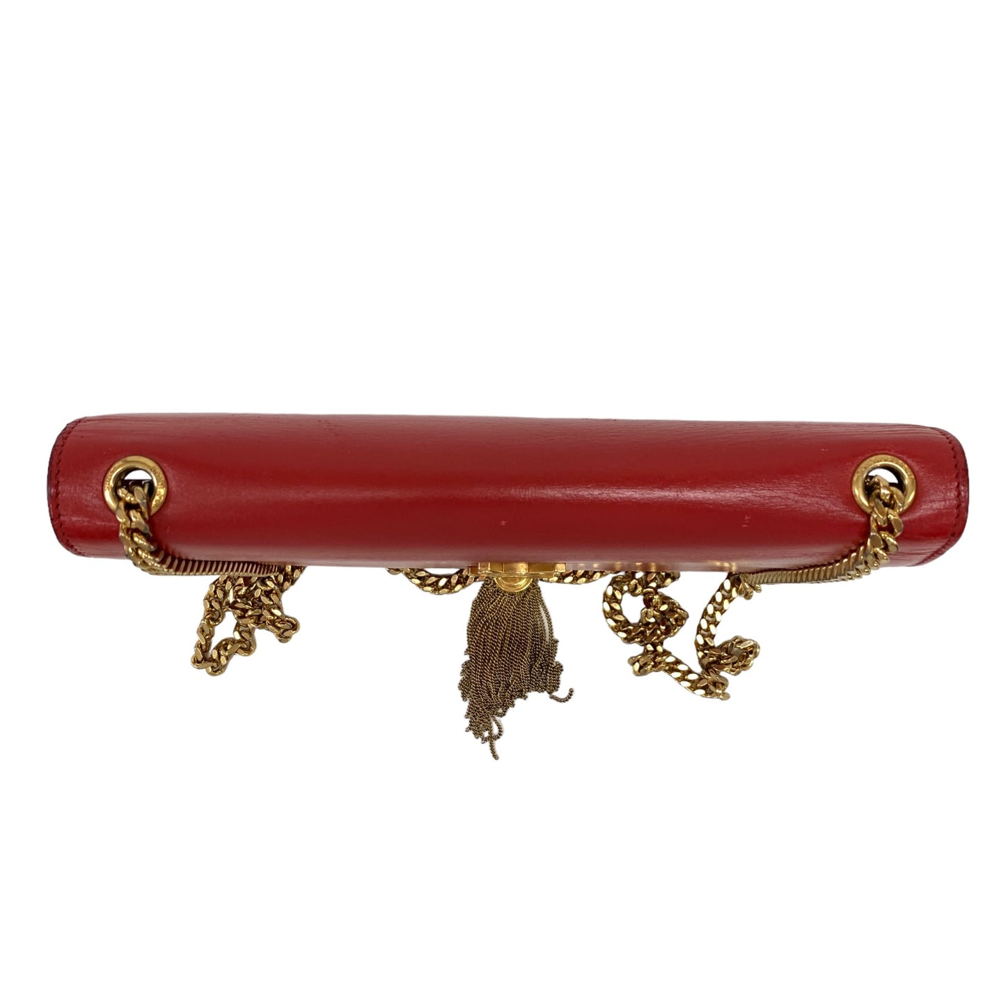 YSL Logo Red Chain Clutch Bag