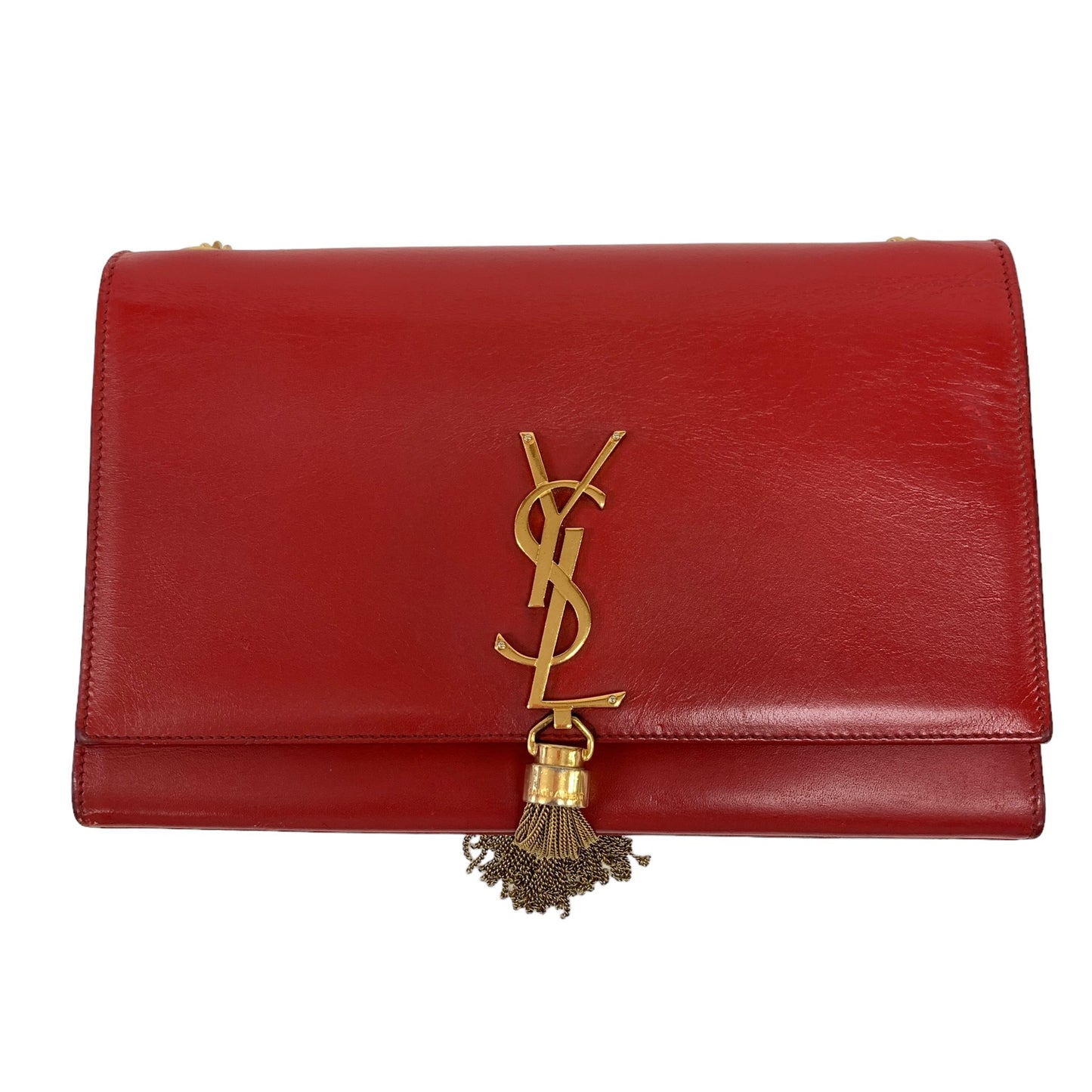 YSL Logo Red Chain Clutch Bag